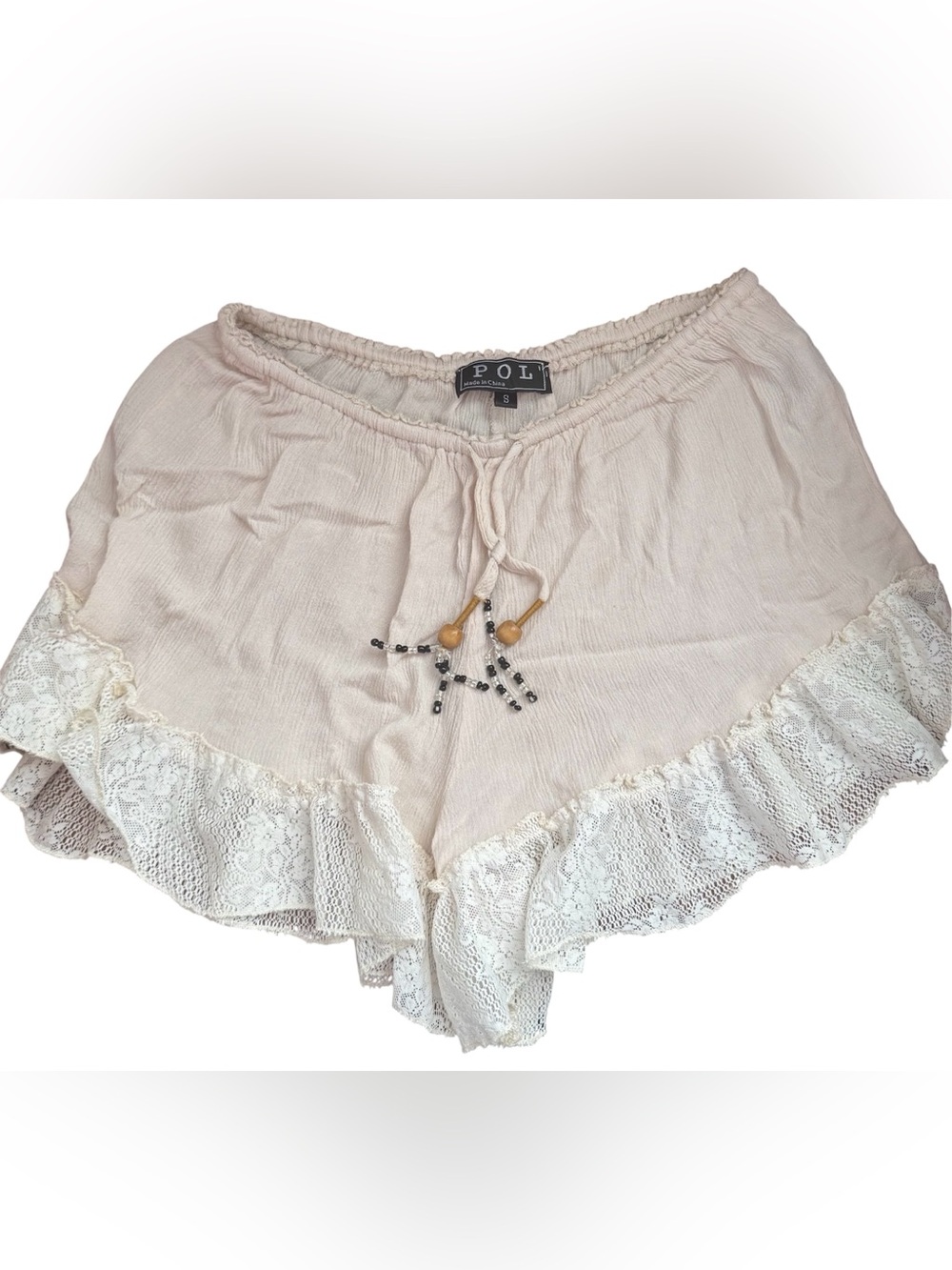 POL Boho Gauze Drawstring Lace Trim Shorts Leaf Lace Hem Lightweight Flowy Sz S - Picture 14 of 15